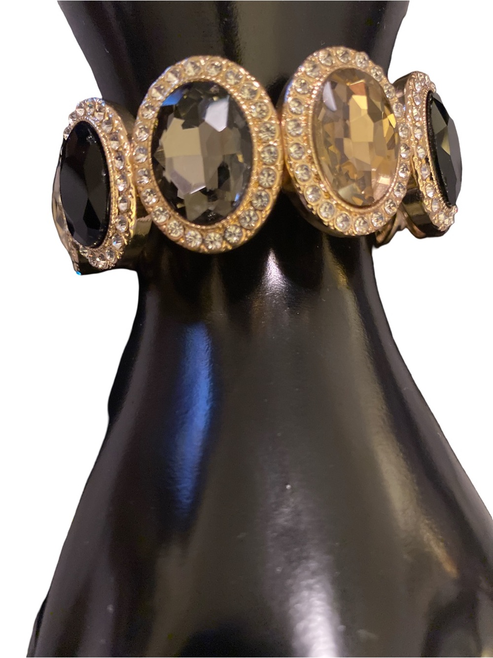 Chunky Gold-Tone Multi-Color Crystal Stretch Bracelet - Picture 4 of 4